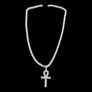 6ice 4mm 18" CZ chain and Ankh Charm 2" Drop + Storage Pouch